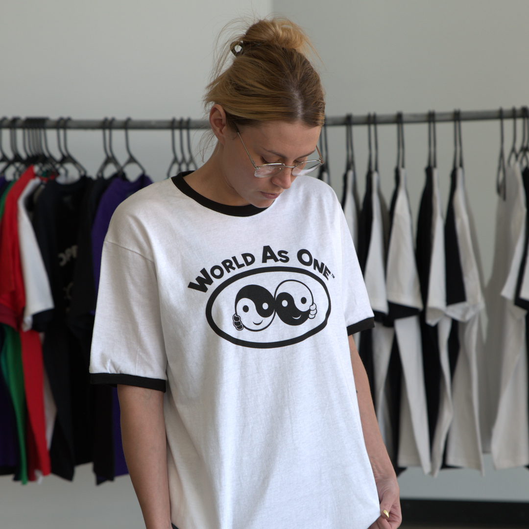 World As One - Unisex Ringer T-Shirt White &amp; Black