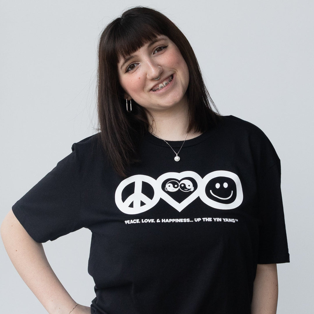 Peace, Love &amp; Happiness - Unisex T-Shirt Black &amp; White