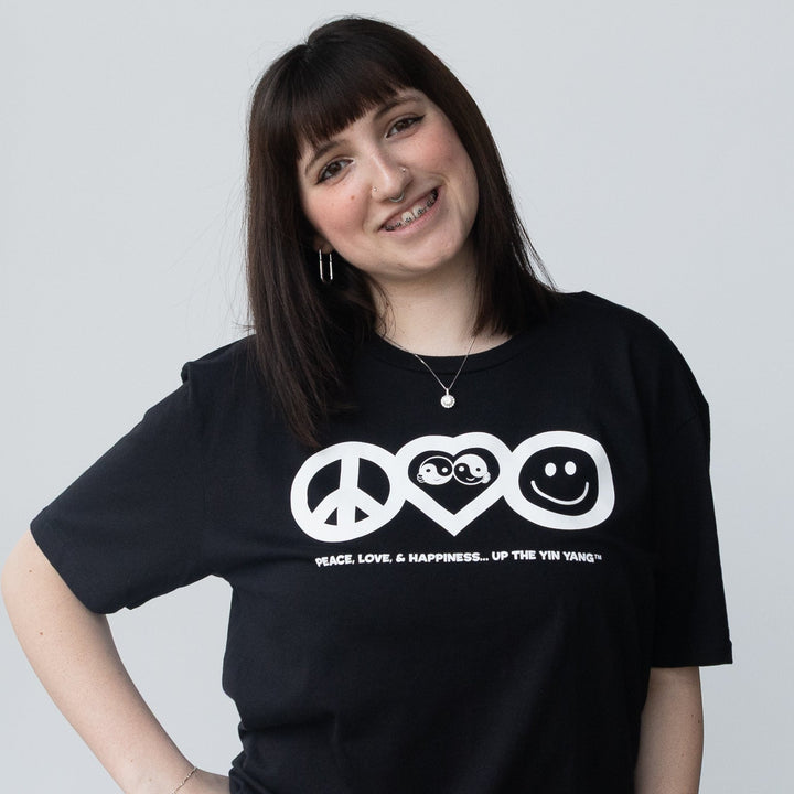 Peace, Love &amp; Happiness - Unisex T-Shirt Black &amp; White