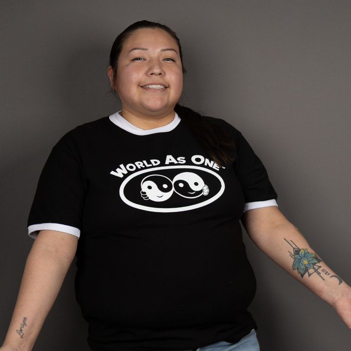 World As One - Unisex Ringer T-Shirt Black &amp; White