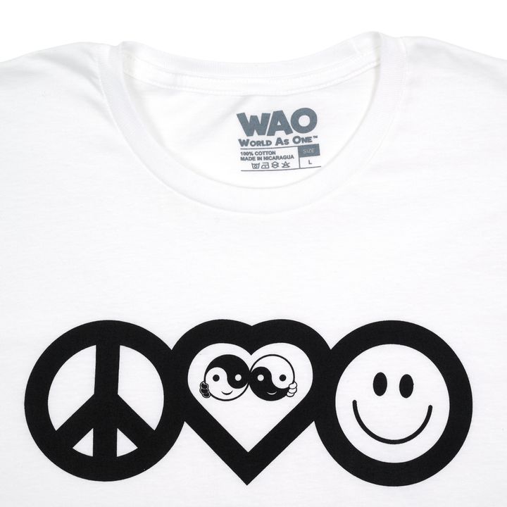 Peace, Love &amp; Happiness - Unisex T-Shirt White &amp; Black