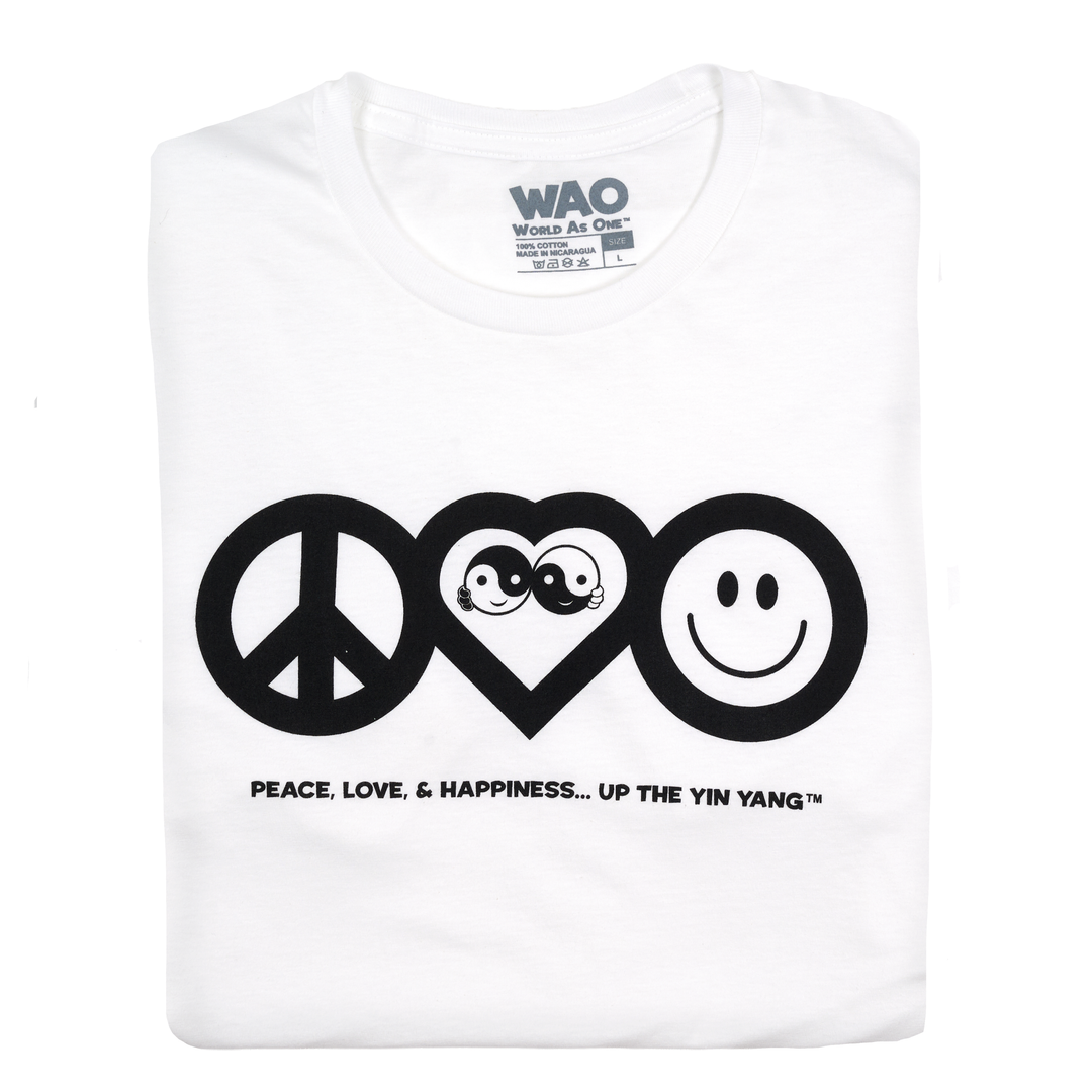 Peace, Love &amp; Happiness - Unisex T-Shirt White &amp; Black