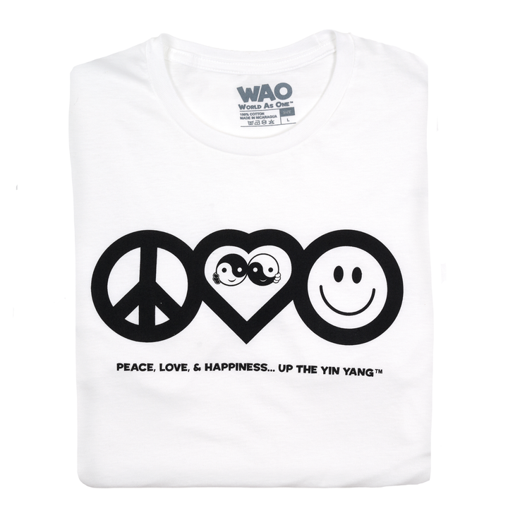 Peace, Love &amp; Happiness - Unisex T-Shirt White &amp; Black