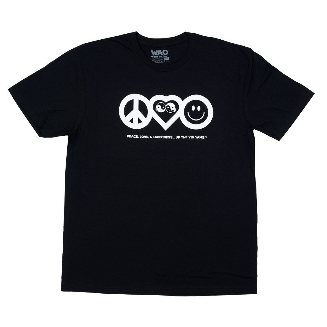 Peace, Love &amp; Happiness - Unisex T-Shirt Black &amp; White