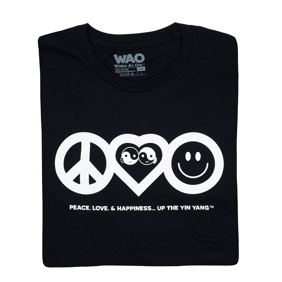 Peace, Love &amp; Happiness - Unisex T-Shirt Black &amp; White