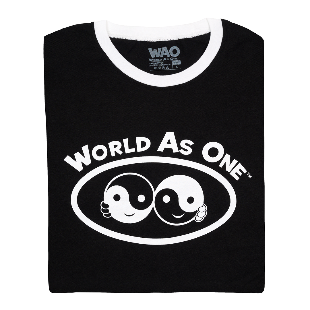 World As One - Unisex Ringer T-Shirt Black &amp; White