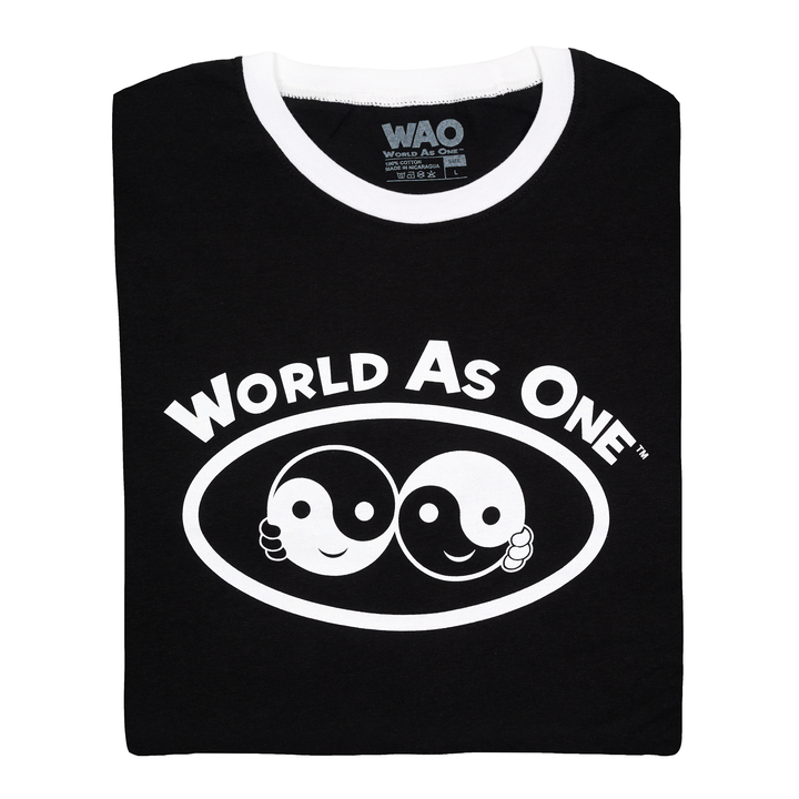 World As One - Unisex Ringer T-Shirt Black &amp; White