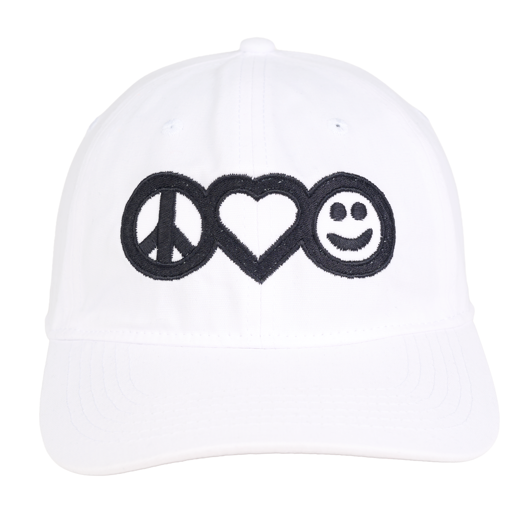 Peace, Love &amp; Happiness - White &amp; Black "Dad" Hat